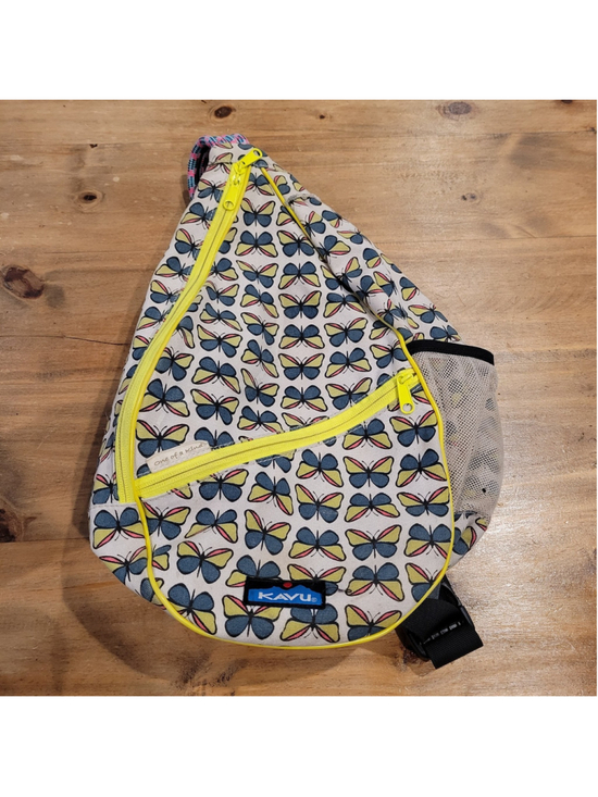 KAVU Handbags - KAVU Paxton Pack Rope Sling Bag Crossbody Backpack Butterfly Print Yellow Blue